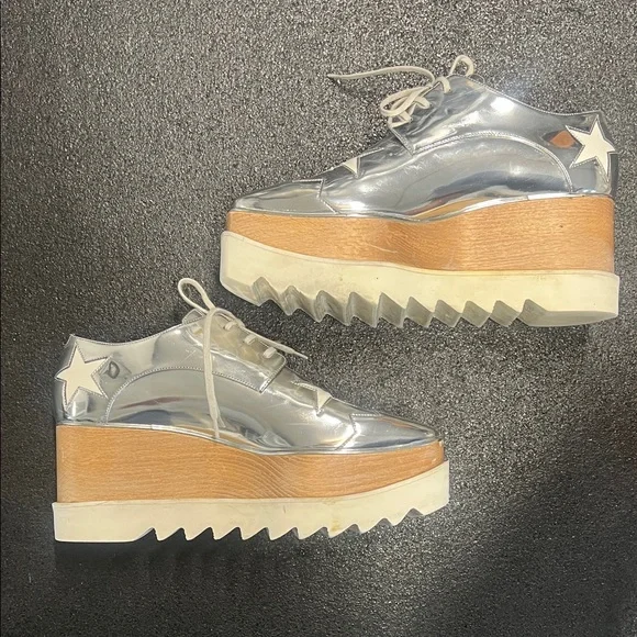 Stella McCartney Silver Star Platform Lace-Up Shoes - Picture 2 of 8